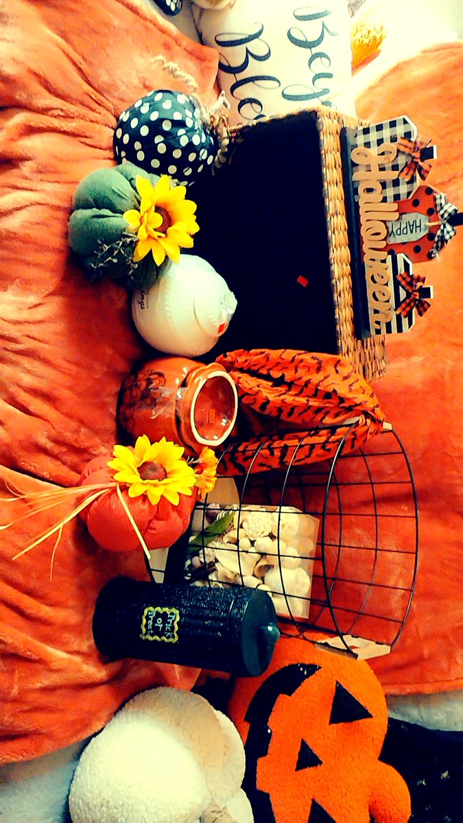 LeahBethL's tweet photo. I was pretty busy the last few weeks but now that the factory is in repair mode shut down for new machine installation I can fall decorate this weekend and enjoy my paid time off on certain days. I'm so glad I found good deals on my new decor. The basket pics only cost $45 and the others cost a little more as my cool  ghost cost $15 each