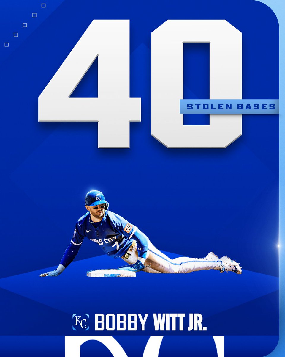 MLB's tweet photo. Bobby Witt Jr. has his second career 40-SB season! https://t.co/PyOqAoMdUR
