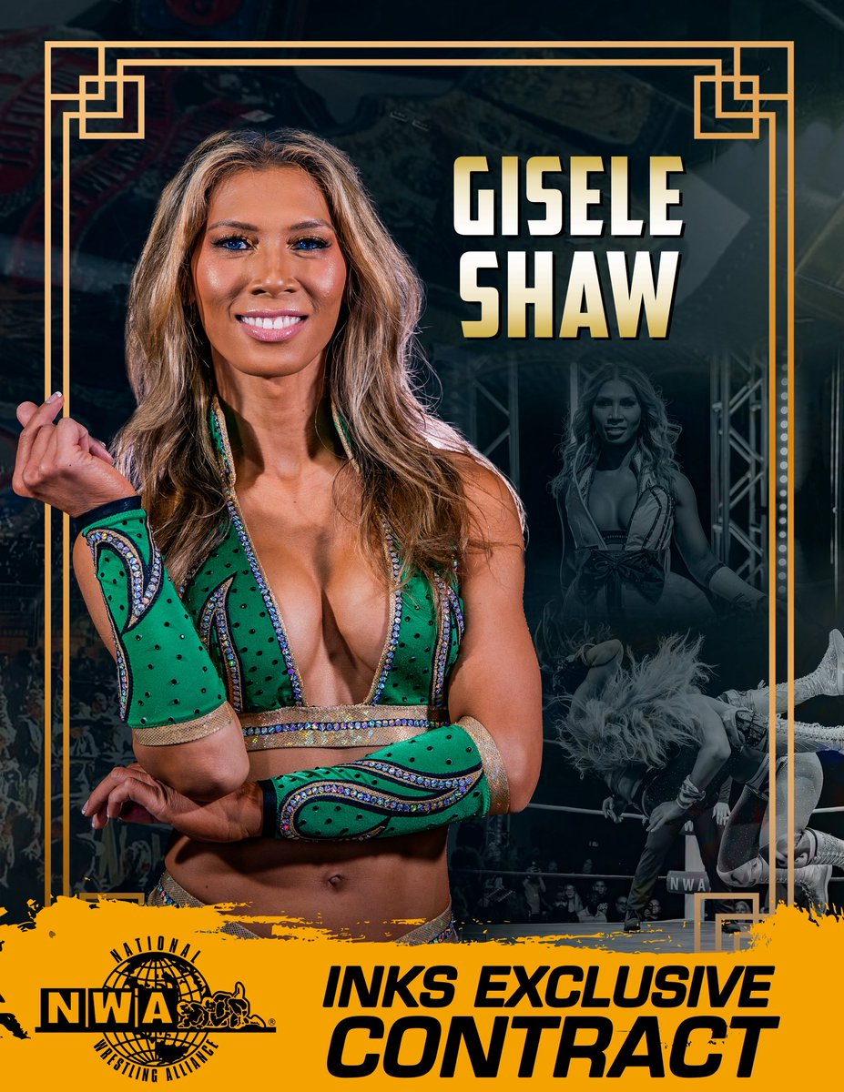 nwa's tweet photo. 𝘽𝙍𝙀𝘼𝙆𝙄𝙉𝙂: 𝙉𝙒𝘼 𝙎𝙄𝙂𝙉𝙎 𝙂𝙄𝙎𝙀𝙇𝙀 𝙎𝙃𝘼𝙒
The National Wrestling Alliance has signed “The Quintessential Diva” @giseleshaw08! The  incredible acquisition was announced by NWA President William Patrick @Billy Corgan during today’s 𝙉𝙒𝘼 𝙋𝙊𝙒𝙀𝙍𝙍𝙍 broadcast on Comet and simulcast on CHARGE! 

A world-traveled competitor, Shaw captured the NWA Women’s World TV title at The 2026 NWA Crockett Cup. She defeated now NWA World Women’s Champion @TiffanyNieves_, ending a record-setting reign by “La Princesa.”
