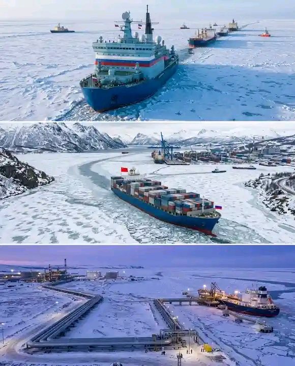 captain_jack_yv's tweet photo. 🇷🇺🇨🇳 PUTIN: RUSSIA IS BUILDING UP THE ARCTIC FOR YEAR-ROUND SHIPPING

Putin said we Russia will set the goal of making navigation along the Northern Sea Route year-round. https://t.co/A0SpTbZFET