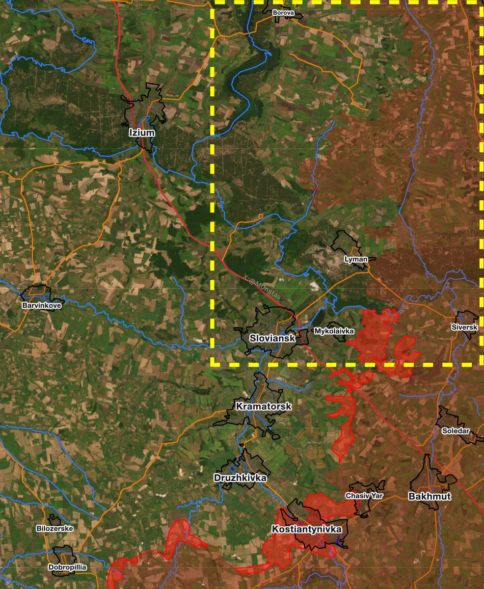 M0nstas's tweet photo. Lyman and Repeat

Nothing has been announced, and the maps are split the way they've been split all campaign: DeepState still has it red alongside RIA, while Suriyak has the whole area cleared. It's time to ask what comes next, where, and why.

It's the fractal siege again, and the chain is easy to name. The 20th CAA is the weak link and has been since it failed to close the Borova pocket. The 25th CAA, which owns Lyman axis, has spent the campaign waiting on the 3rd CAA to make its position mean something from the south. The 1st GTA is busy at Kupiansk and may not come. Everyone leans on the neighbour; nobody solves the problem.