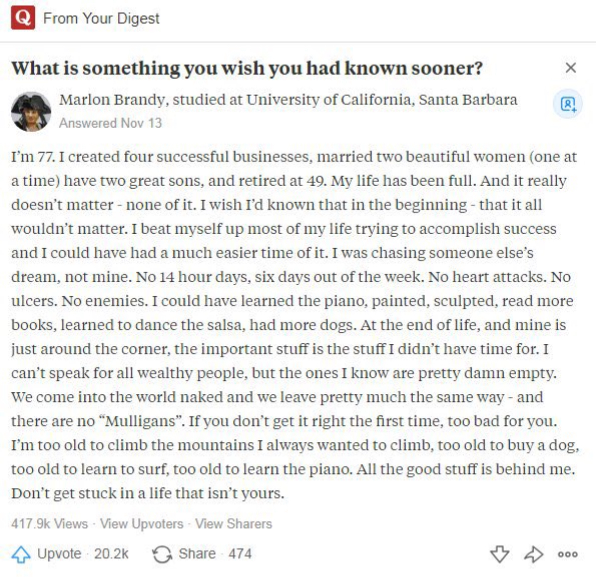 colejaczko's tweet photo. I think about this a lot. 
"The important stuff is the stuff I didn't have time for....don't get stuck in a life that isn't yours." https://t.co/rf9hZ5WiN5