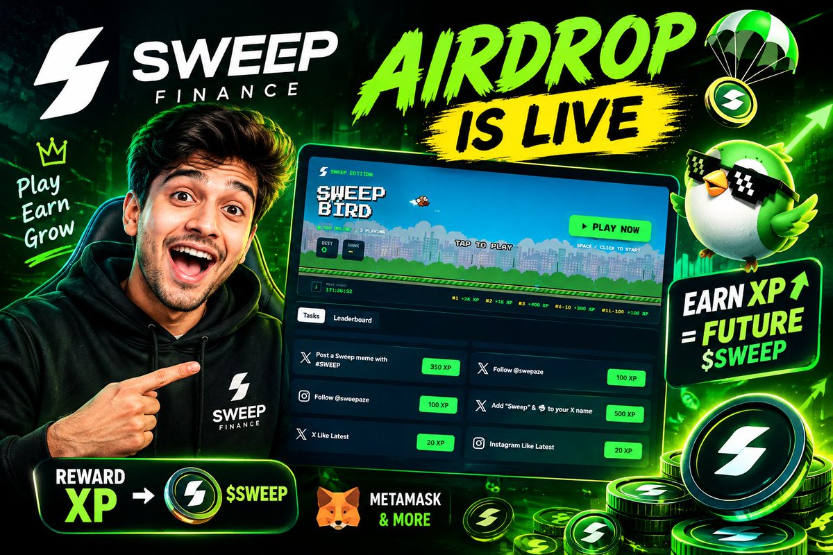 klijon862's tweet photo. π₯ Sweep Finance Airdrop LIVE! πͺ
π Earn XP β Future $SWEEP rewards
β‘οΈ Join: https://t.co/DVq8uFcnn2
π Sign up β Tasks β Connect MetaMask β Play & earn XP βοΈ
π Start farming early!
#SweepFinance #Airdrop #Web3 #Crypto $SWEEP https://t.co/yFeWzzSIvy