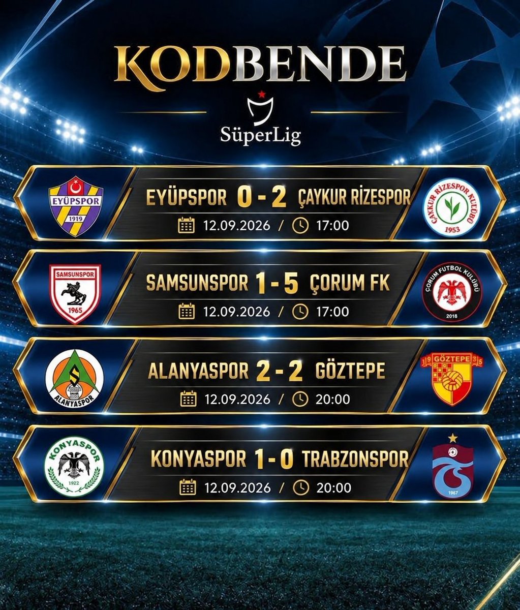 KodBendeSpor's tweet photo. Süper Lig'de Gün bugün böyle kapandı yarın daha heyacanlı bir gün bizi beklemekte. Bu skorlar hakkında düşünceleriniz nelerdir ? 

#kodbendespor #süperlig #trabzonspor #konyaspor #trendyolsüperlig #süperlig https://t.co/GQcEEWTC1Q