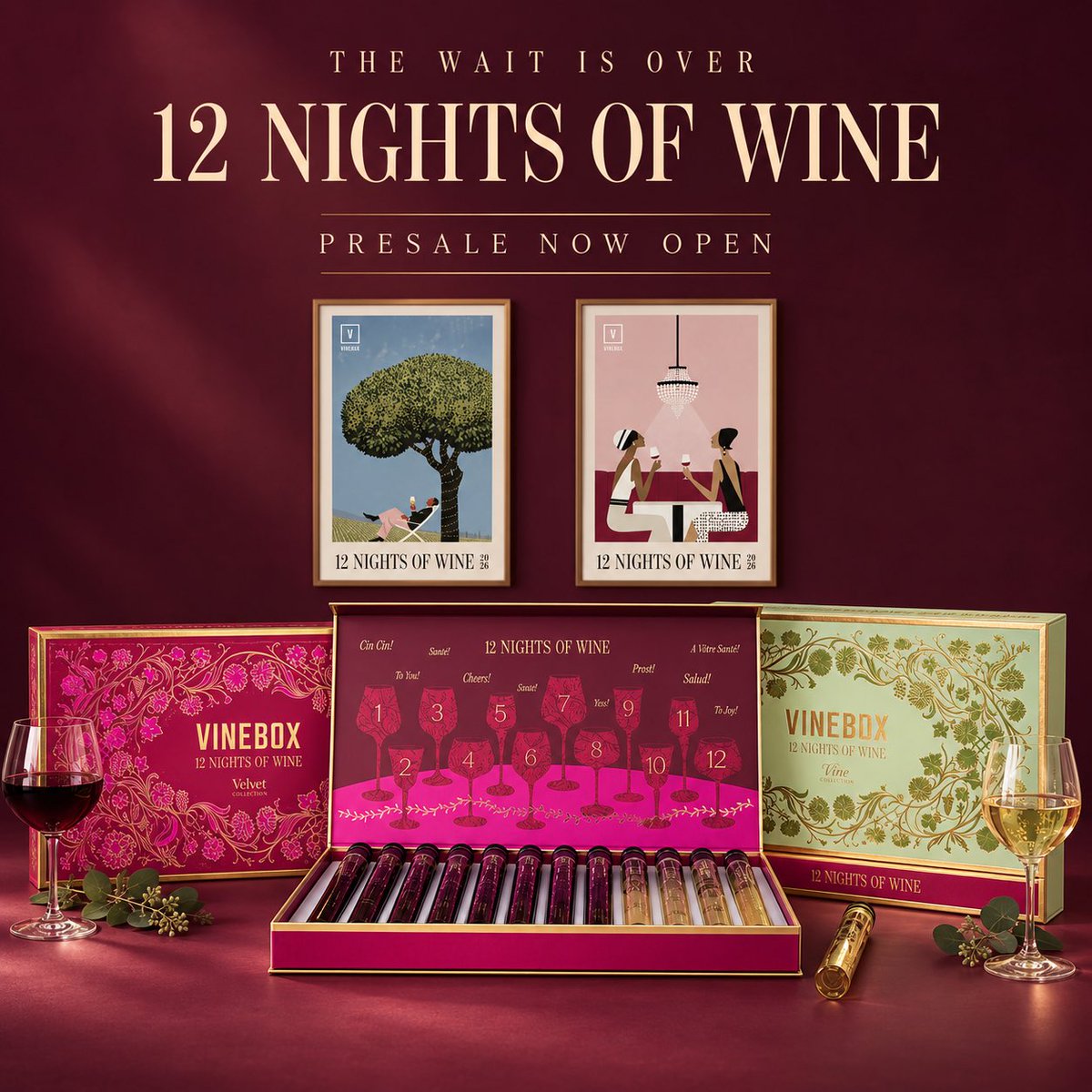 getVINEBOX's tweet photo. The wine advent calendar that started it all is back. 🍷

Choose the Velvet or Vine Collection or make it 24 nights and enjoy both. 

Vinebox’s 12 Nights of Wine presale is officially open:

https://t.co/A0VyaJ3Wev

#WineAdventCalendar https://t.co/8kncKPt9Fi
