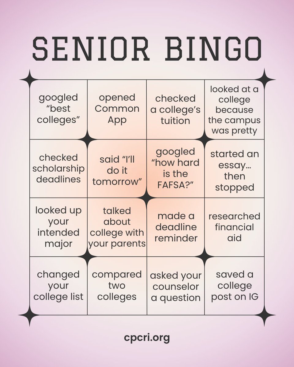CPCRI's tweet photo. be honest… how many squares are you checking? 👀

And if you’re looking at this board thinking “I haven’t done ANY of this yet” - you’re okay. Where you should start depends on your grade, goals and timeline. We can help you along the way - https://t.co/pyxa7JMUrU 💬 https://t.co/V6hR553AOo
