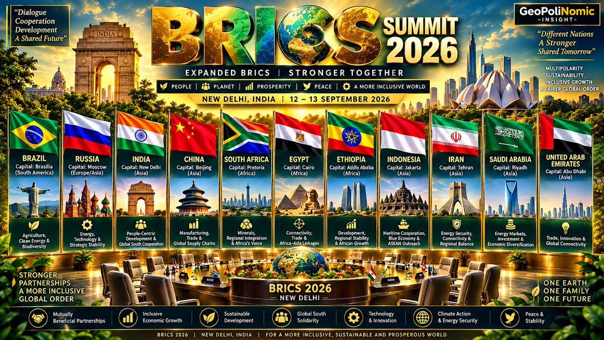Geopolinomic's tweet photo. 🇮🇳 India &amp; BRICS: Influence Without Choosing a Camp

BRICS gives India markets, development finance, diplomatic leverage and greater global influence—without abandoning strategic autonomy.

🔗 https://t.co/MyK3JREMNh https://t.co/564qixlB1b