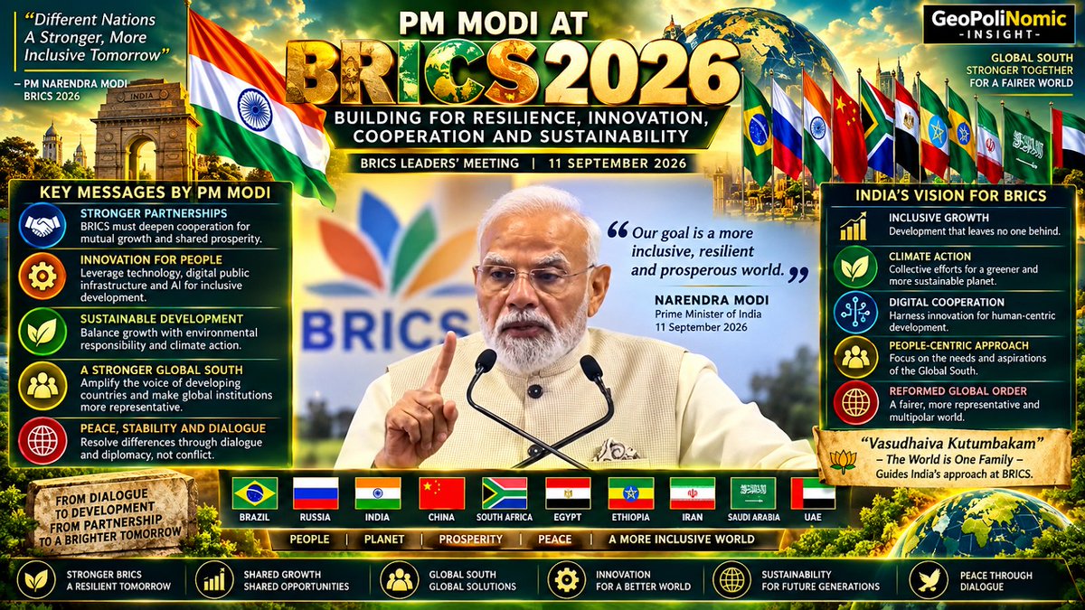 Geopolinomic's tweet photo. 🇮🇳 India &amp; BRICS: Influence Without Choosing a Camp

BRICS gives India markets, development finance, diplomatic leverage and greater global influence—without abandoning strategic autonomy.

🔗 https://t.co/MyK3JREMNh https://t.co/aIQ2WEqYOW