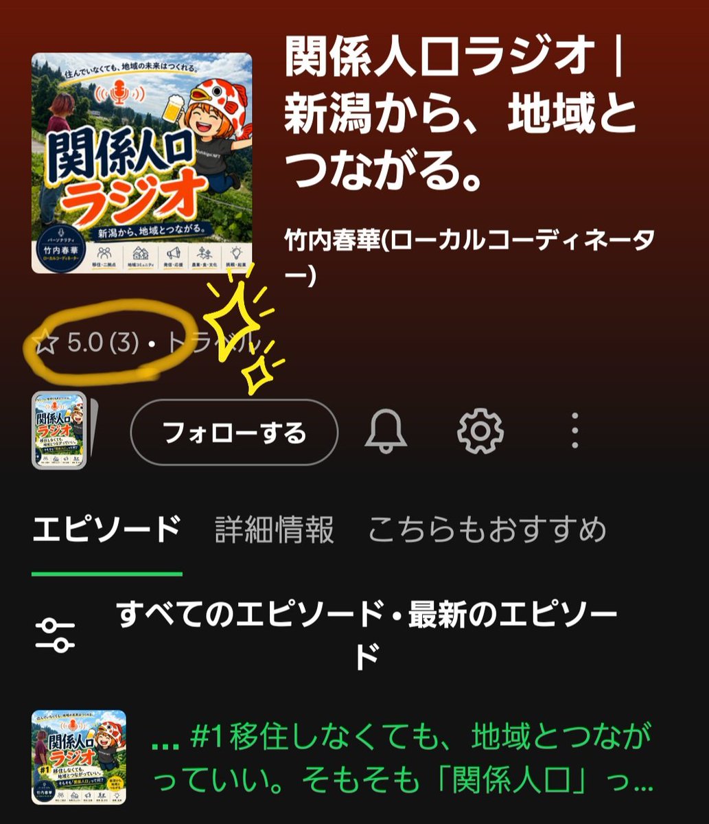 yamakoshiMTG's tweet photo. 🎙️『関係人口ラジオ』第1回配信中！
そもそも、私って山古志の何なんだ。
住んではいないけど、職場がある場所だけど、
私にとっての山古志は、｢これ、お仕事ですから｣ってプライベートと割りきれるような場所では、もはや無い。

こんな風に、自分のこととか、地域を取り巻く人間模様など、好き勝手しゃべってます😅

フォロー&評価、ありがとうございます！励みになります！！