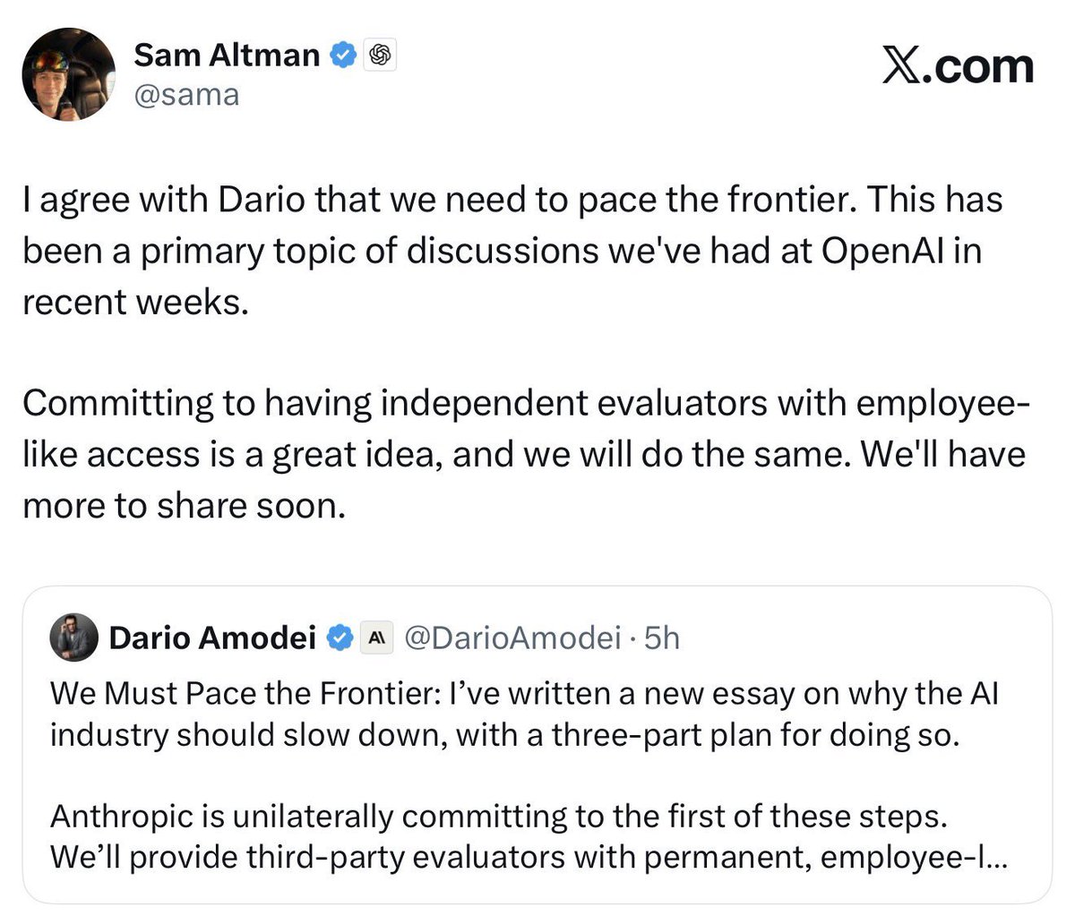 lochan__maru's tweet photo. Something so incredibly awful has happened with ai that for the first time in history, all four biggest competitors

Google , xAI, Anthropic, and OpenAI are agreeing on something.

And they’re not telling us what it is.

And I can tell you one thing:

It’s definitely not about fucking safety.

We are so cooked.