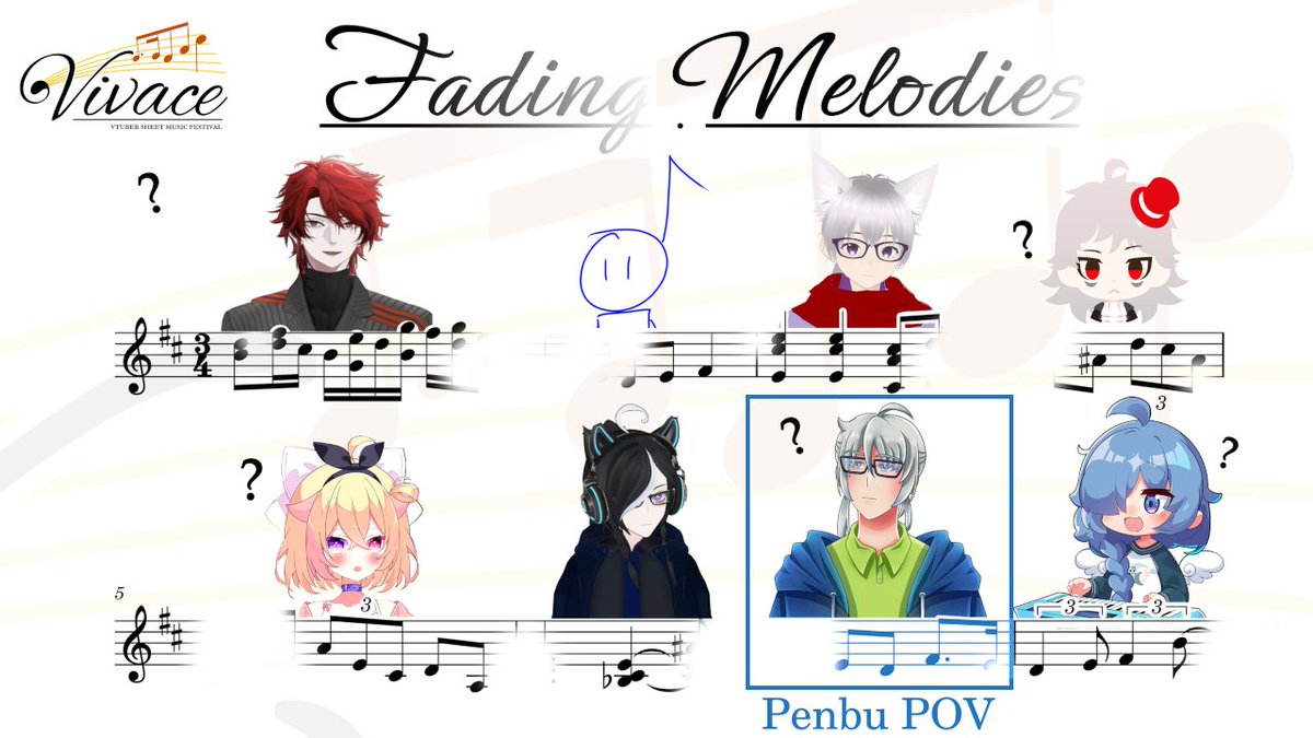 PenbuVT's tweet photo. Today's stream in HALF AN HOUR: Fading Melodies. Musical Telephone is back, but with a twist!
My POV will be live on:
- YouTube: https://t.co/GDR3qC17DZ
- Twitch: https://t.co/Y7nKZrfxRU
#RealTimePenbu #SMVCVivace https://t.co/iwEg6tUiWa