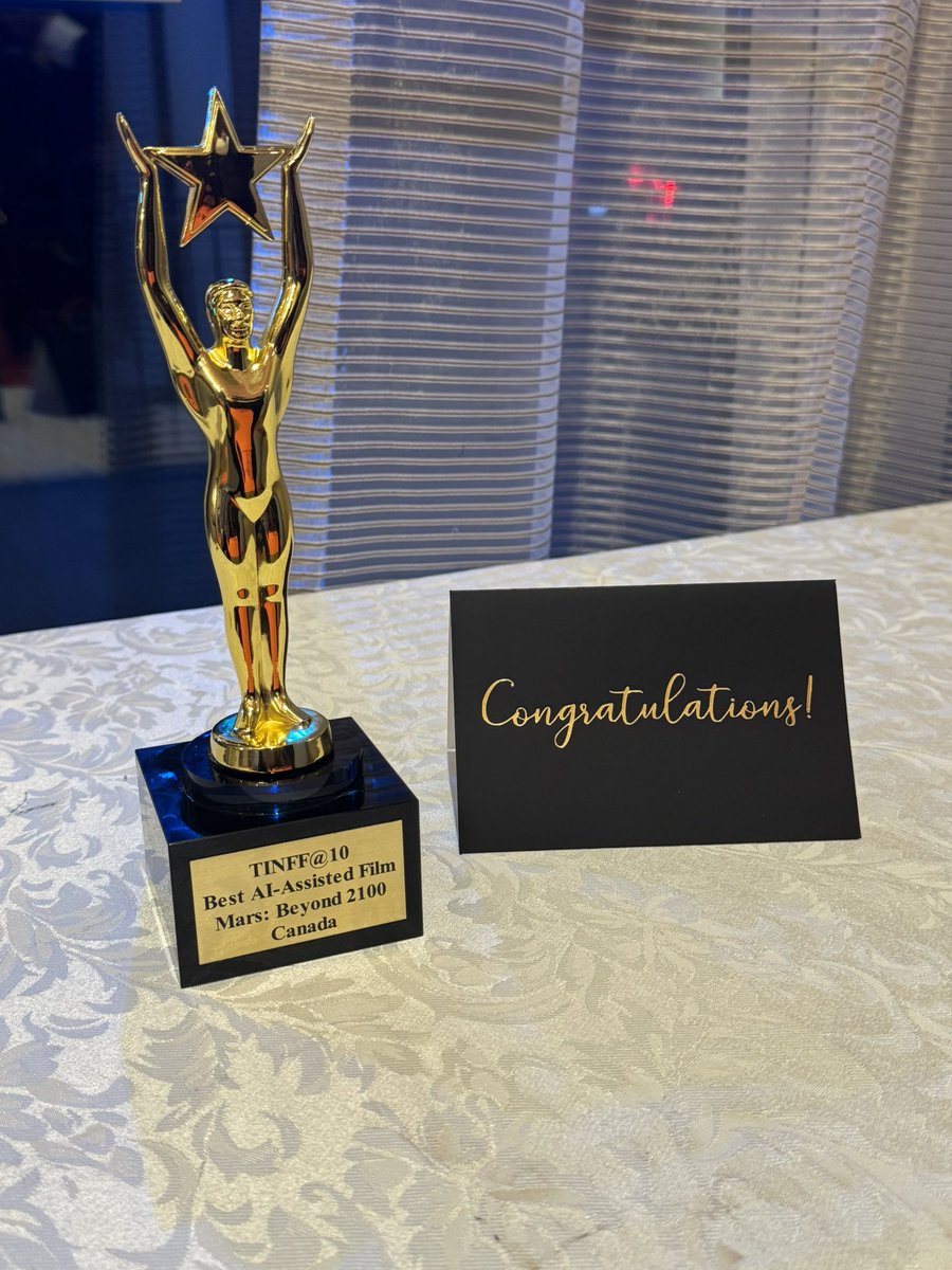 aidenguoai's tweet photo. Our film, Mars: Beyond 2100, officially wins the award for best AI assisted Film at #TINFF10 

@PocketScreenAI Thanks for being my producer! https://t.co/Nx3WpL4aH7