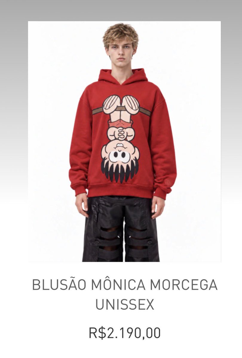 carlinha's tweet photo. eu tenho “colecionado” peças das colab da turma da monica com diversas marcas tipo renner e desgosto (q já acho bem cara)

daí hj apareceu anúncio do herchcovitch pra mim e eu, curiosa, fui ver o valor 

juro… https://t.co/BtQ9HLSbhM