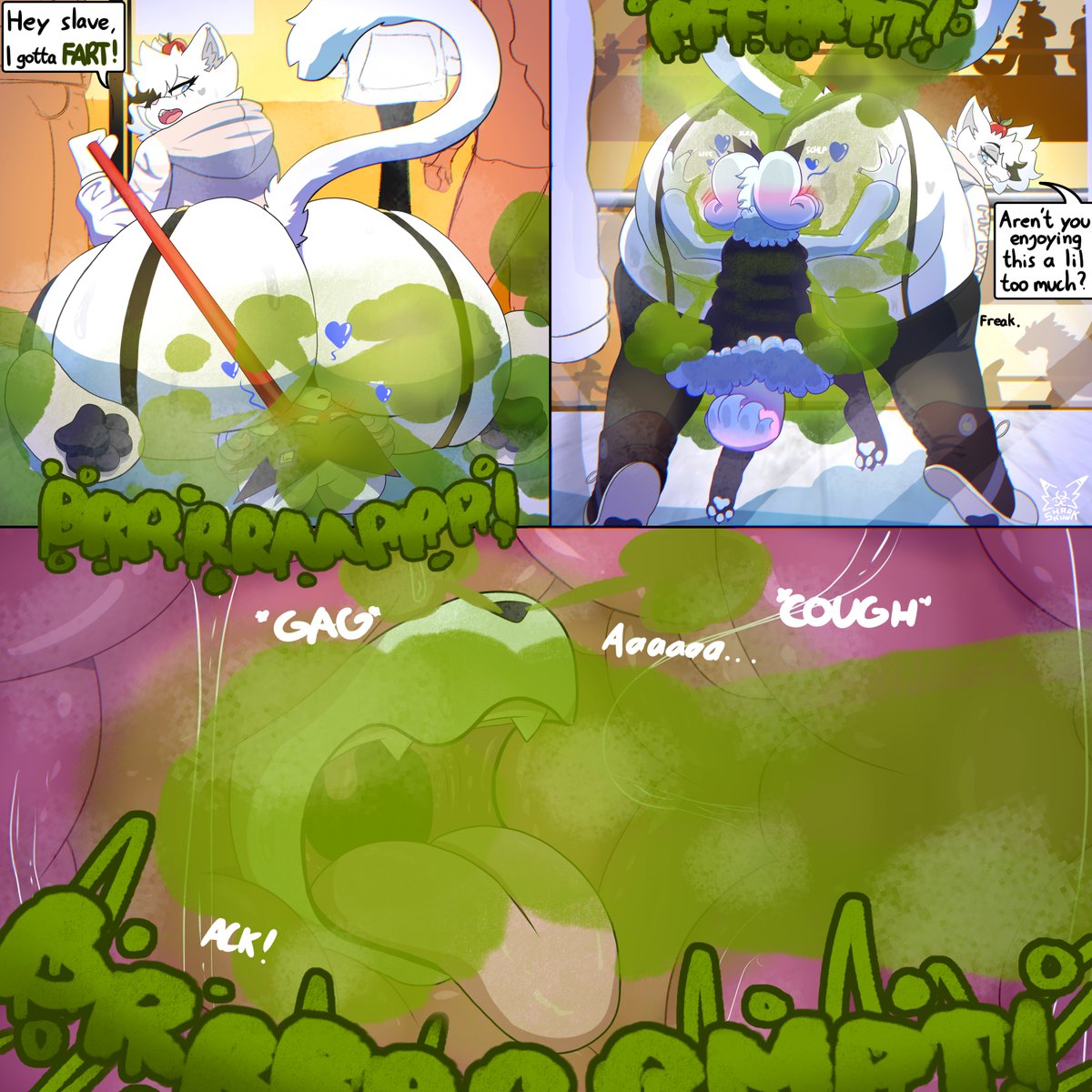 SharkSkunk's tweet photo. Smelly fat ass cat causing a scene at the mall while filling up the royal scarada's lungs and stomach with nasty farts~ 💨🤢

Com for @SmellyScarada and @ScribblesCreme , thank you 💚 https://t.co/oTOoY8XTHD