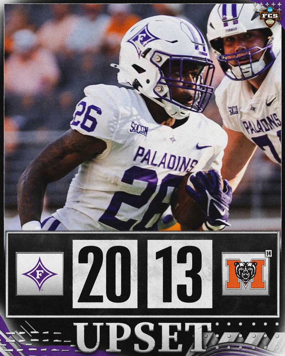 NCAA_FCS's tweet photo. Paladins delivered 🔥

@PaladinFootball defeats No. 14 Mercer, 20-13, for the upset victory.

#FCS https://t.co/H0ww9RsHCO