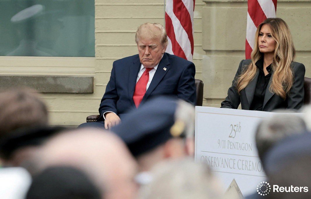 redhotnerd's tweet photo. President Trump, does in fact travel with a handler to change his diapers. He, also, on the other hand, is an adjudicated rapist whoโs so deluded he made up a story about 9/11, and fell asleep during the pentagon remembrance. And was best friends with Jeffery Epstein. https://t.co/Un0sDizrCL