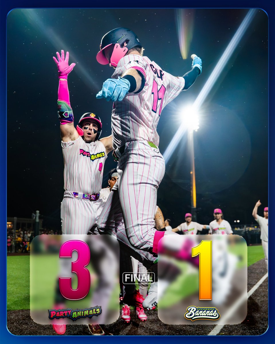 BananaBall_'s tweet photo. The Party Animals make the series even in Savannah with a win over the Savannah Bananas on night two. https://t.co/Cerlp1Z202