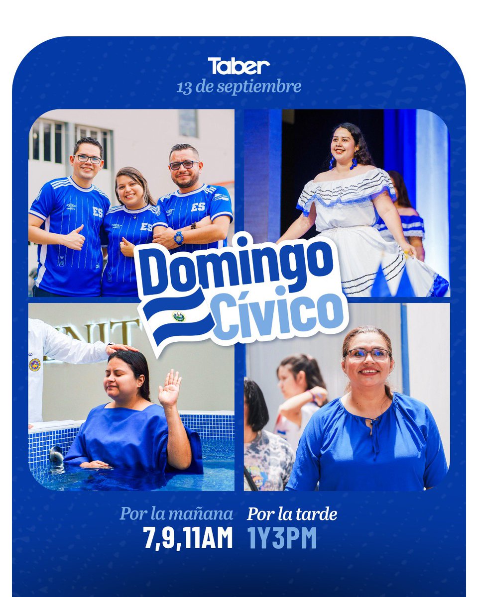 tabercentral's tweet photo. Este domingo 13 de septiembre vivamos juntos nuestro Domingo Cívico, en familia aprendamos juntos de la palabra de Dios. 🇸🇻

¡Te esperamos! #TaberCentral https://t.co/oHzeEgvw7G