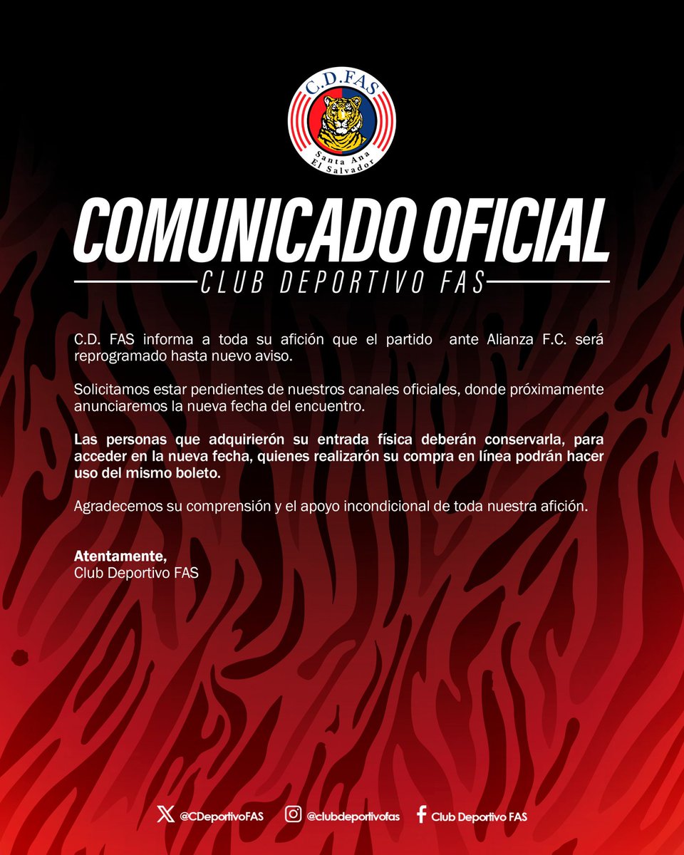 CDeportivoFAS's tweet photo. 𝑪𝑶𝑴𝑼𝑵𝑰𝑪𝑨𝑫𝑶 𝑶𝑭𝑰𝑪𝑰𝑨𝑳 https://t.co/d1sTVOqyk1