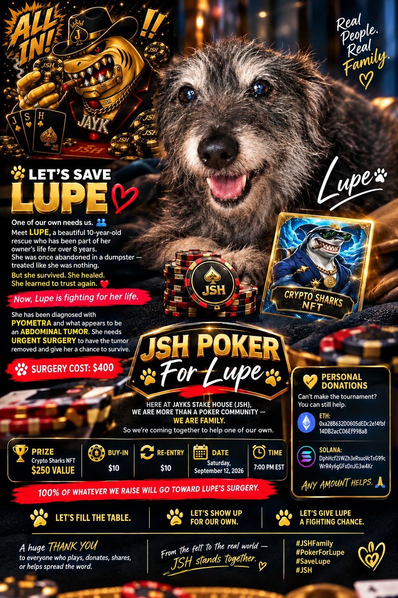 MEISHAYWEATHER1's tweet photo. GOOD DAY EVERYONE PEACE AND BLESSINGS, TODAY @JayksStakeHouse HELD A TOURNAMENT FOR A PUP NAMED LUPE, @SHELTERonSOL LUPE DOESN'T HAVE TO WORRY THANKS 2 EVERYONE WHO SHOWED SUPPORT AND DONATED, CONGRATULATIONS @narrrf12345 TAKING IT  WITH @CryptoSharksID https://t.co/W5UJBWB86f
