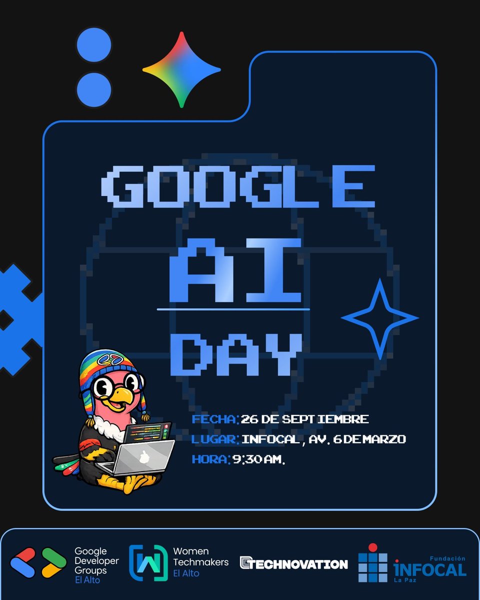 GDGElAltoDev's tweet photo. 🤖 ¿Eres developer y quieres empezar a aplicar IA en tus proyectos?

Aprende sobre herramientas, APIs, demos y casos reales del ecosistema de Google AI, desde cero y con enfoque práctico. 🧠💻
📅 26 SEP
⏰ 09:00–15:00
📍 INFOCAL La Paz – Sede El Alto

🎟️https://t.co/h02rCfRyHX https://t.co/Dv4Dzs8JGt