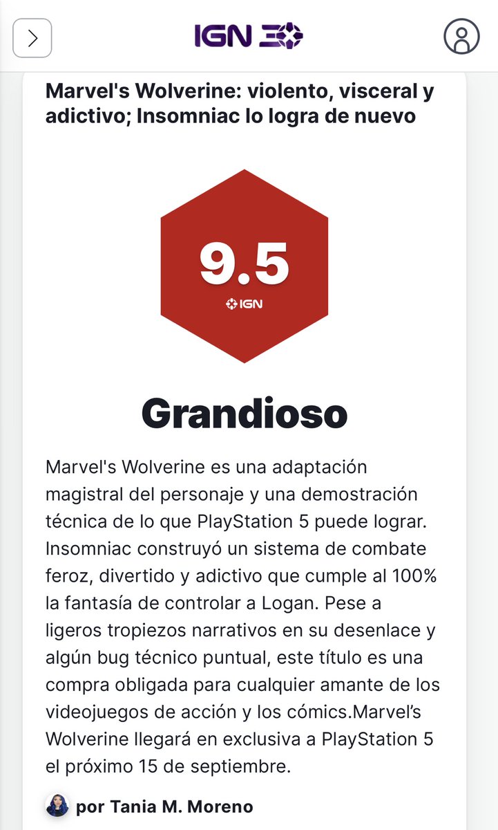 JotaplayPS's tweet photo. IGN Latinoamerica le da un 9.5 a Wolverine, un análisis sin hate y sin sensacionalismo, objetivo y hecho desde lo que nos hace jugadores, el disfrute absoluto dejando la criticadera de los detalles. https://t.co/cNTgYaa0vd