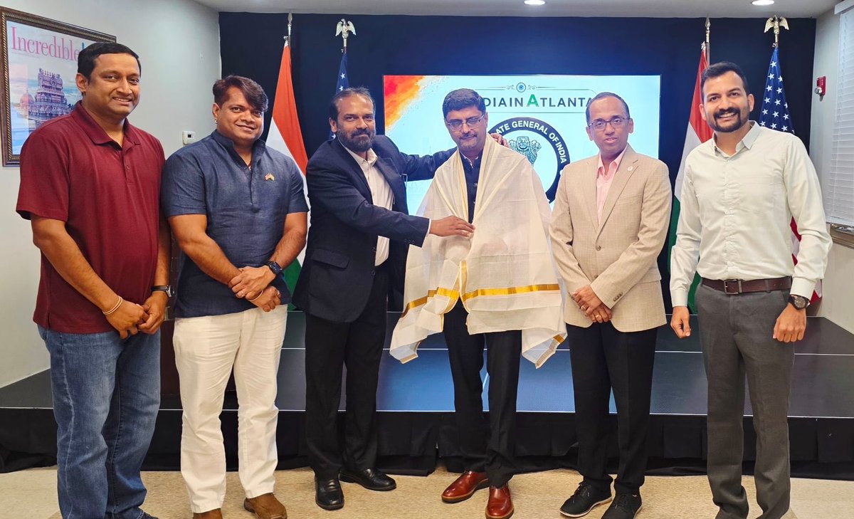 IndiainAtlanta's tweet photo. 🇮🇳 Heritage: Connecting Generations 🇺🇸

Consul General @doctorsumitseth interacted with representatives of Kerala Hindus of Georgia (KHGA) and learnt about their initiatives to preserve Kerala’s rich traditions, cultural values, and spirit of service. 

Consul General appreciated KHGA’s efforts in connecting generations, strengthening community bonds, and keeping India’s rich cultural heritage vibrant in the United States.