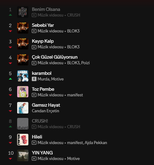 plusbaba3169's tweet photo. an itibariyle top10 da 2 adet rap sarkisi var ve ikisi de motive https://t.co/ECb7aH5sxf