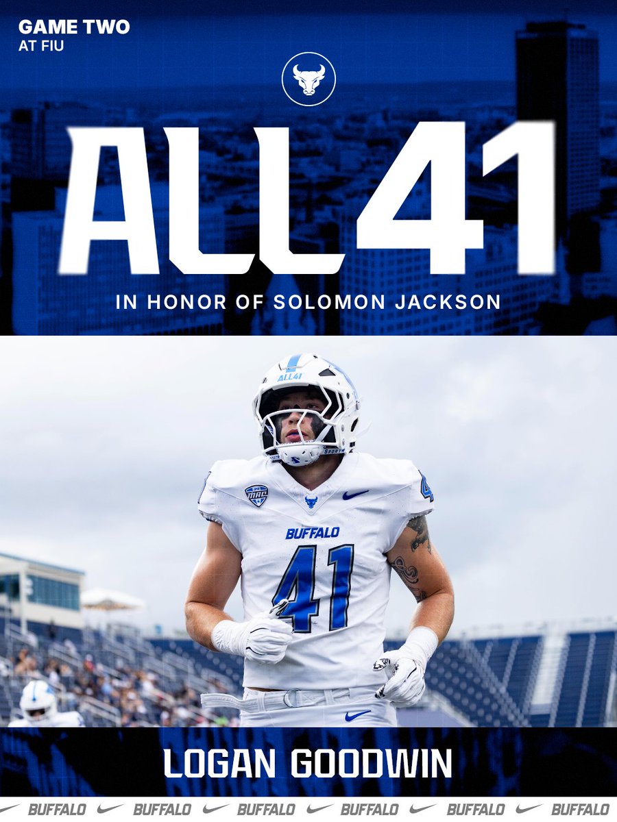 UBuffaloFB's tweet photo. Logan Goodwin will have the honor of wearing #41 tonight in memory of Solomon Jackson.

#ALL41 https://t.co/pZAoc34yvh