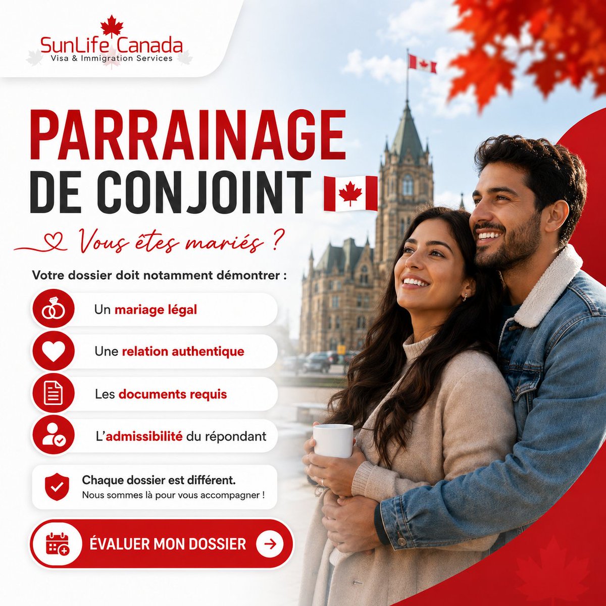 VisaduCanada's tweet photo. 🍁 Vous êtes mariés et souhaitez vivre au Canada ? 🇨🇦

💼 Nous vous accompagnons dans votre démarche pour le parrainage de conjoint pour vous permettre de vous retrouver

📞 +1 514-346-5714
📧 info@sunlifeimmigration.com

#ImmigrationCanada #Parrainage #Canada #Cabinetimmigration https://t.co/4BCTwHfg7r