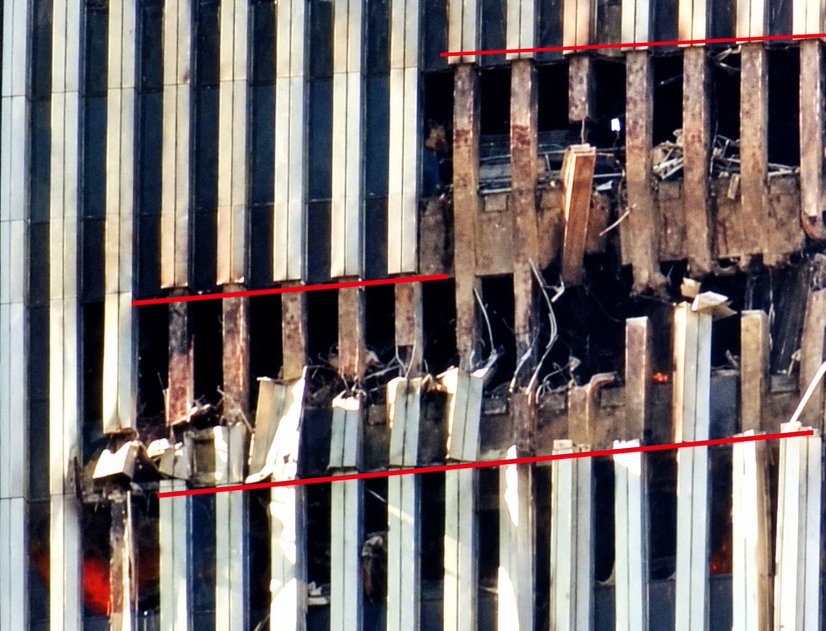 JackMedia7's tweet photo. Do you see the even cuts across the SOLID ALLOY exterior?

WINGS DON'T DO THAT!

What kind of rectangular jet would leave this impact mark and not leave a single shred of fuselage stuck to the building, or on the ground, but would leave an engine from an entirely different jet in a parking garage several blocks away?

MORE 9/11 TRUTH AT THE WORLD'S CONNECTION TO UNSTOPPABLE TRUTH AT 17PLUS WORLDWIDE TRUTH NETWORK AT https://t.co/GmUOATMnW7