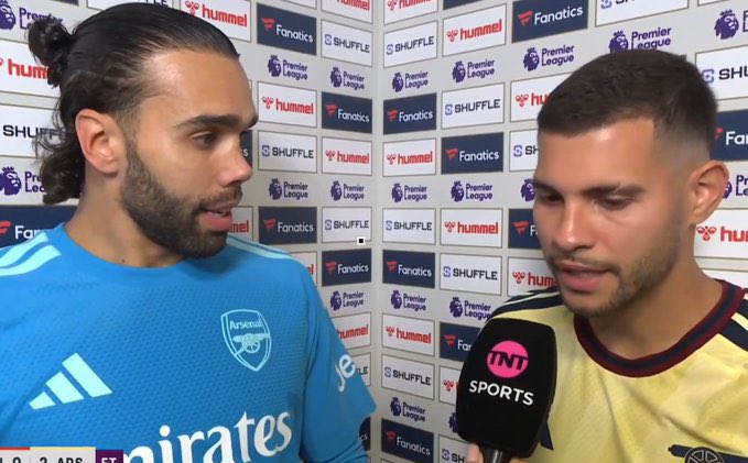 Archivesznz's tweet photo. 🚨🇧🇷 Bruno Guimarães reveals Mikel Arteta’s half-time message after coming on against Sunderland:

🎙️ Reporter: “Bruno, you came on at half-time with the game still 0-0. What did Mikel Arteta say to you?”

🗣️ Bruno Guimarães: “He came to me before I went onto the pitch and said, ‘Bruno, you’re coming on for Myles now. I need you to change the game for us. Play with confidence, be brave and show the world what you can do. Show everyone why we signed you.’

“He also told me to enjoy my football and not be afraid to make things happen. That was exactly what I needed to hear.

“To score my first goal for Arsenal and help the team win 2-0 makes me very happy. The three points matter most, but scoring my first Arsenal goal is a special moment I’ll remember for a long time.

“I’m really happy here. Mikel is the best manager in the league. He demands a lot, which is why we give so much. He wants us to improve every day and never lets us relax.

“David Raya was incredible. The penalty save and his other saves kept us in the game. For me, he’s the best goalkeeper in the world.

“We stayed patient, kept believing and got the goals. I’m very happy to have helped the team and scored my first Arsenal goal. Hopefully there are many more to come.”