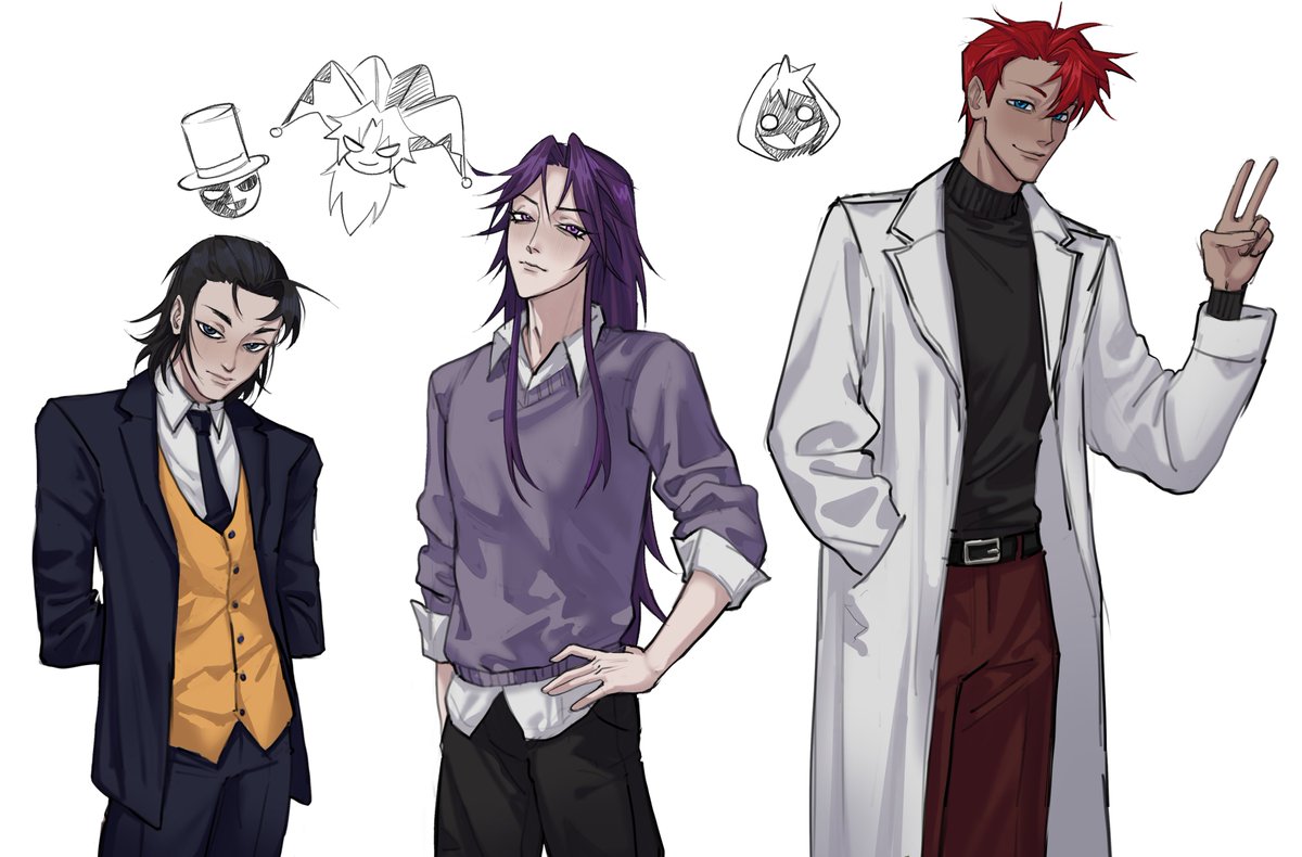 Toriniku_Muff's tweet photo. Aside from Pierrot and Harlequin, I got asked to draw the other tfc characters as humans as well, so here are some more doodles 🙂‍↕️#thefraekcircus #thefreakcircusjester #thefreakcircusdoctor https://t.co/QUHYFNpNOy
