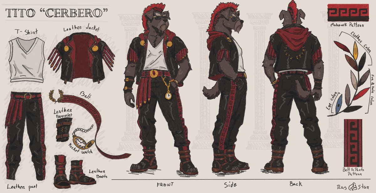ItsRasStar's tweet photo. Done! :D
I had a lot of fun designing his biker outfit with all the Roman-inspired details.
I also really like how this simpler, colored-pencil-like style turned out :3 https://t.co/s8jiGkOdAg