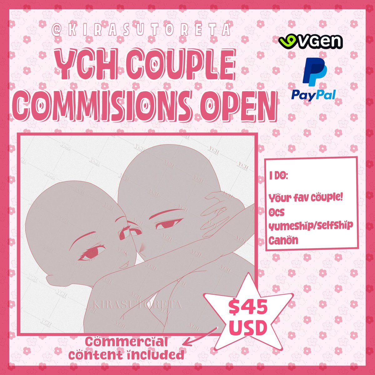 kirasutoreta's tweet photo. YCH - COUPLE ILLUSTRATES COMMS OPEN!!
Opening another YCH Service!! <<33
DM for more info or send a request on Vgen! :3
https://t.co/tA08o5RfCe
#vgencommissionsopen #commission #ychcommission #ineedcommissions #vgencomm https://t.co/qYfZoOPOgq
