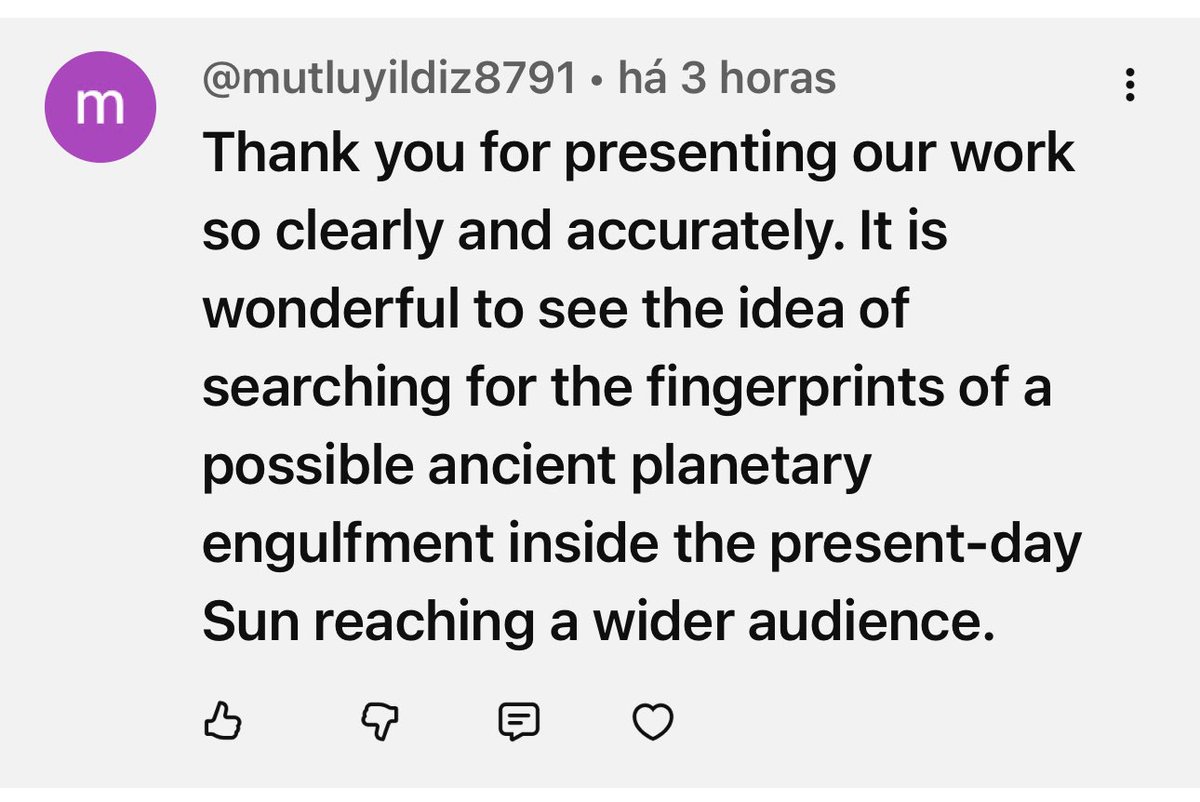 SpaceToday1's tweet photo. Sexta à noite você resolve postar um vídeo de astronomia sobre algo muito legal, o fato do Sol ter engolido a super-terra que falta no nosso sistema solar, e o seu vídeo é comentado pelo autor do artigo que você usou e ele ainda te elogia!!! Nesses poucos instantes da minha vida eu sei que estou fazendo a coisa certa!!!