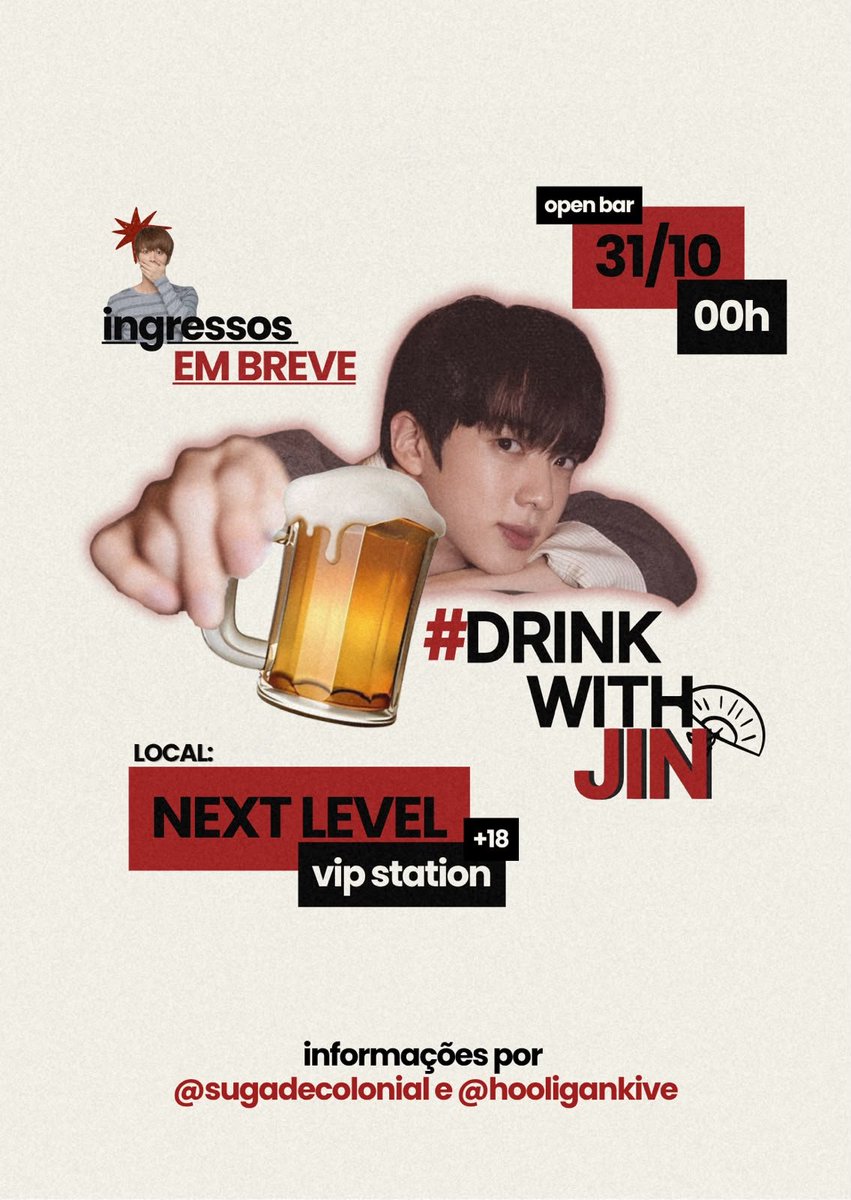 hooligankive's tweet photo. 🪭🎃 #DrinkWithJin está chegando no NEXTWEEN!

A contagem regressiva começou e, nos próximos dias, soltaremos todas as informações sobre as vendas de ingressos, que ocorrerão ainda em setembro. https://t.co/pJDroJh9qa