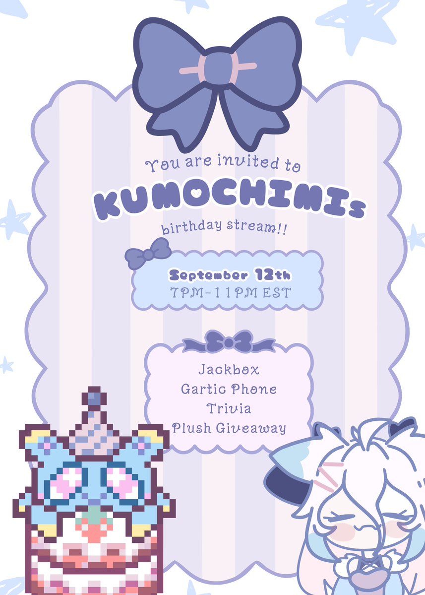 kumochimi's tweet photo. BIRTHDAY STREMMMM!! I hope you come and say hi to a silly spooder in the Web!  Everybuggie is invited <3 it is TODAY at 7PM EST!!! #birthday #envtuber #vtuber #twitch https://t.co/tsBJArgxS8