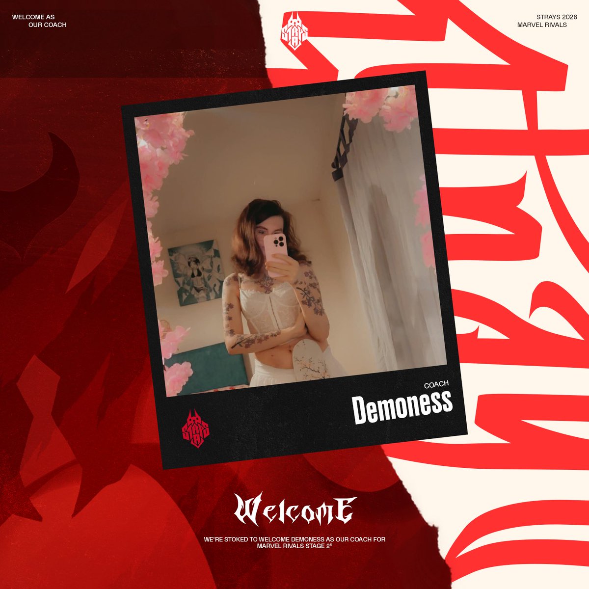 FYRStrays's tweet photo. We’re excited to announce that the team made the decision to pick up @DemonessMTF as our coach for 2026 @MarvelRivals Ignite Stage 2.

We hope to see Arya take the boys where they deserve to be! 

#wewillfeast https://t.co/DUf64nPW3S