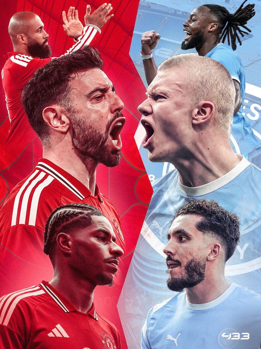 433's tweet photo. 𝐈𝐓'𝐒 𝐌𝐀𝐍𝐂𝐇𝐄𝐒𝐓𝐄𝐑 𝐃𝐄𝐑𝐁𝐘 𝐃𝐀𝐘 🤩🍿

The derby that always 𝘿𝙀𝙇𝙄𝙑𝙀𝙍𝙎 🫡

Goals, crazy actions, high tension... The Manchester Derby has it all 🥵

𝗪𝗛𝗢'𝗩𝗘 𝗬𝗢𝗨 𝗚𝗢𝗧 𝗧𝗢𝗗𝗔𝗬? 👀 https://t.co/C9qpfOuoc0