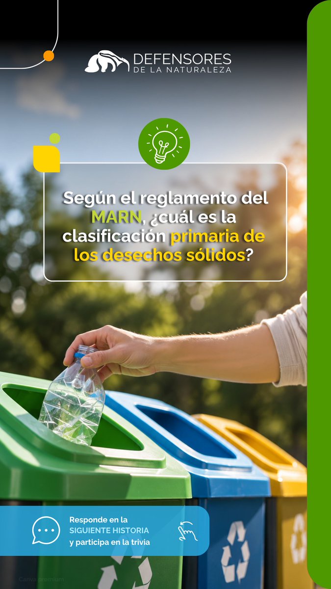 Defensores_FDN's tweet photo. 🌿✨ #TriviaDefensores ♻️
¿Sabes cuál es la clasificación primaria de los desechos sólidos según el MARN? 🤔🌎
💬 Pon a prueba tus conocimientos y descubre la clasificación puede ser el primer paso para cuidar nuestro planeta. 👇
#DefensoresGT #EducaciónAmbiental https://t.co/o7rHeC9YCd
