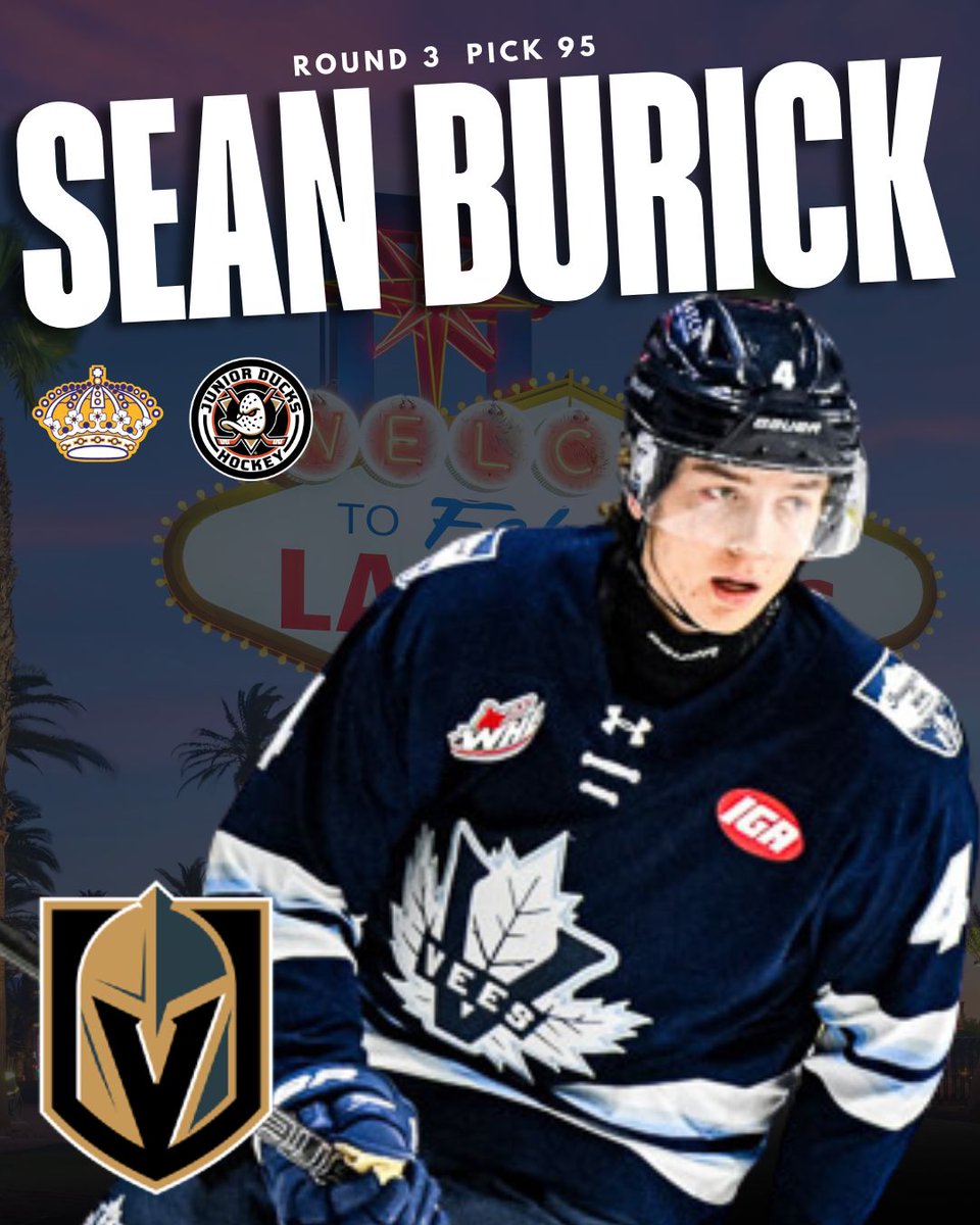 T1EHL's tweet photo. DRAFTED. 🏒🔥

Congratulations to LA Jr Kings and Anaheim Jr Ducks alum Sean Burick on being selected by the Vegas Knights! ♠️ ♦️ 

The T1EHL family is proud to celebrate another major step in your hockey journey.

#T1EHL #NHLDraft #T1EHLAlumni #vegas https://t.co/IrPgDbe2Ba