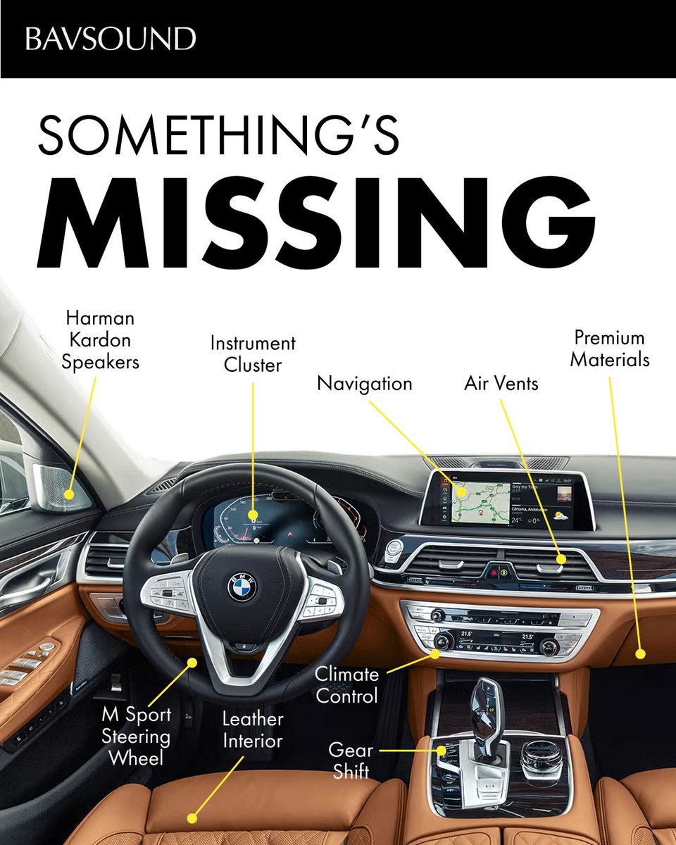 bavsound's tweet photo. Everything is exactly where it should be. But something's still missing. 
The right audio. 
Your BMW was engineered to make every drive memorable. 
Your audio system should be too. 
That's where Bavsound comes in. 
Factory fit. Factory look. Extraordinary sound. 

#BMWCommunity https://t.co/rYgtA0ceoz