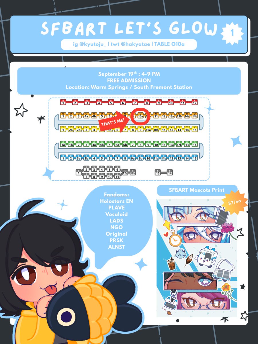 hakyatae's tweet photo. i'll be tabling with @/superalientime for the first time at SFBART Let's Glow! see you there!
📍Table O10a
🗓️ September 19th, 4-9PM
Fandoms: Holostars EN, PLAVE, LADS, Needy Streamer Overload, Vocaloid, Original, PRSK, ALNST
#LG26 #LetsGlowCatalog #LG26Catalog #sfbart https://t.co/Jvchi7s3AT