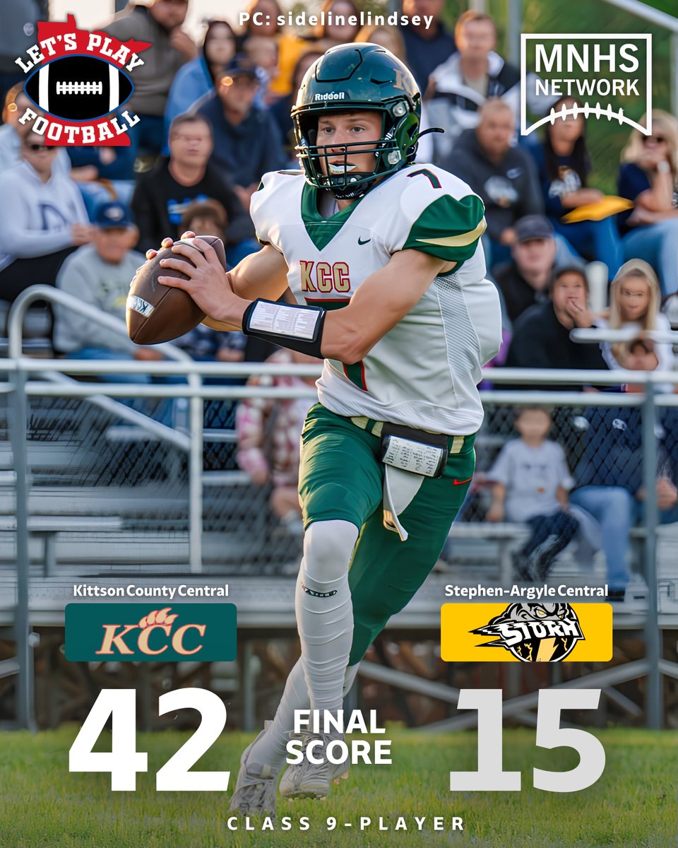 MNHSFBNETWORK's tweet photo. Kittson County Central took down Stephen-Argyle Central Friday Night‼️ Both were ranked in our 9-Player Top 25 Rankings going into Week 2 🔥 https://t.co/0a2oAu1uuL