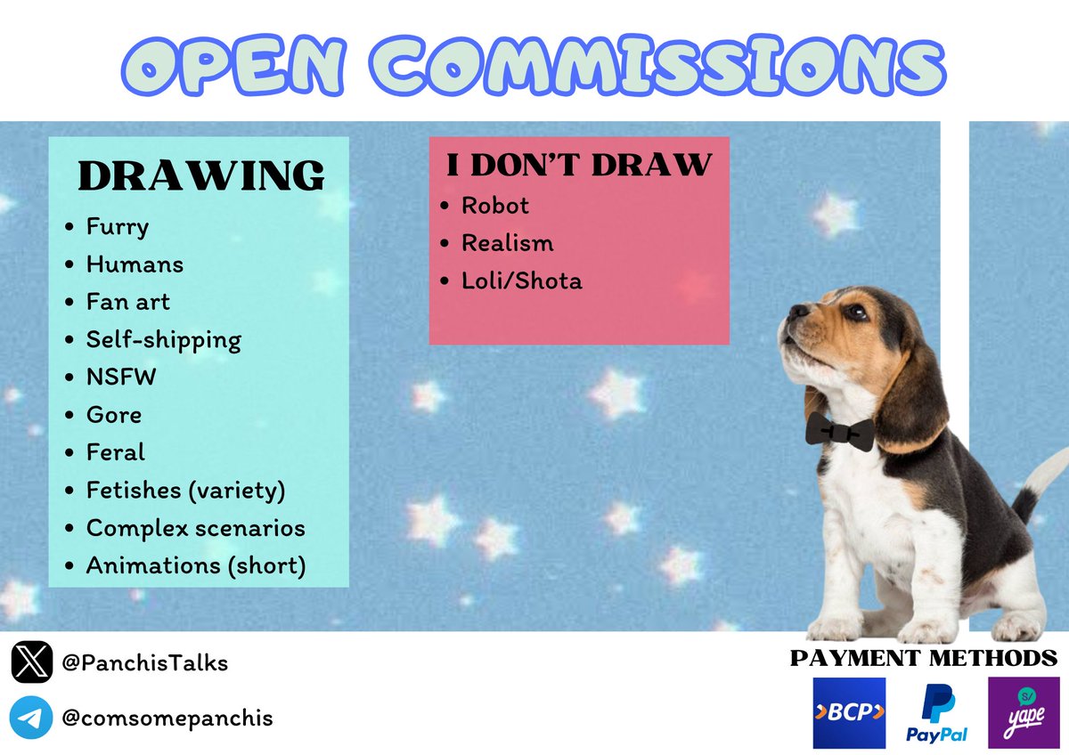 PanchisTalks's tweet photo. Hi there, furry friend! My commissions are open in case you're interested in a drawing—whether SFW, NSFW, or something simple but nice. You can contact me on Telegram; my username is: @comsomepanchis https://t.co/i1WoVi0Amw