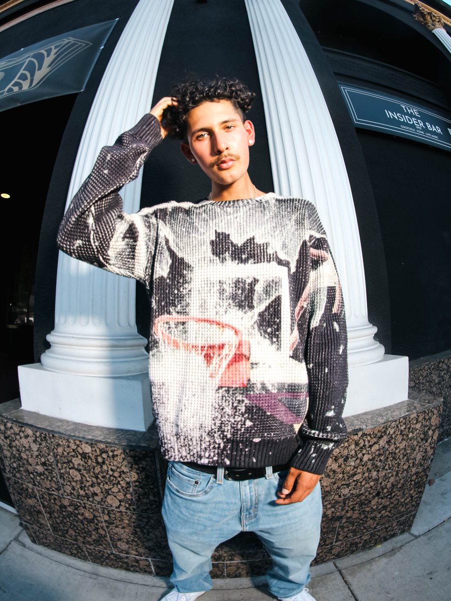 Karmaloop's tweet photo. Break the backboard. 🏀💥

The Market Printed Sweater brings hoops-inspired graphics to the rotation.

Shop now at Karmaloop.📲
https://t.co/vh1AuNDE0C https://t.co/KEUaOHy1Db