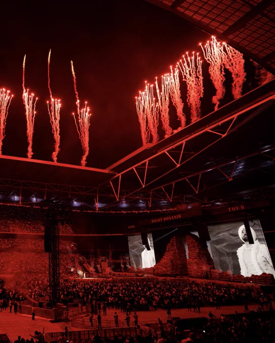 A picture of the fireworks at Wembley Stadium during Diljit Dosanjh performing his Aura World Tour.