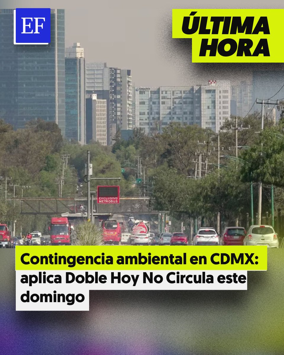 ElFinanciero_Mx's tweet photo. #ÚLTIMAHORA 🚨 ⚠️ Activan contingencia ambiental en el Valle de México. Este domingo, de 5:00 a 22:00 horas, no circulan autos con holograma 2; holograma 1 y placa terminada en 1, 3, 5, 7 o 9; ni holograma 0 y 00 con engomado rosa y terminación 7 u 8 https://t.co/ADtaF5PmGo https://t.co/ykg4ovh59e