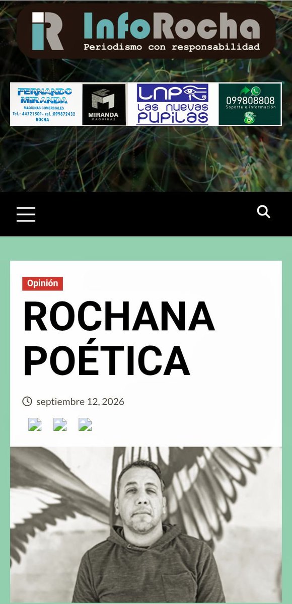 WDaroAmaral1's tweet photo. Nueva publicación en "InfoRocha" de textos poéticos sobre nuestra ciudad y nuestra gente, invitamos a leerlos.(El agradecimiento para Daniel Altez Machado).

ROCHANA POÉTICA https://t.co/eDE6H3meiI https://t.co/6SeOGTOBGs